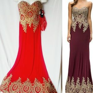 Red Grace Karin GK1 Art Deco Embroidered Gown Prom